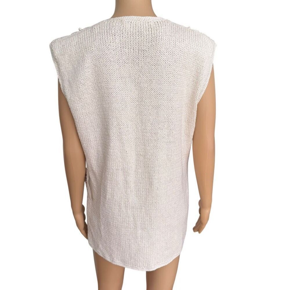 Knit knit vintage silk/cotton knit oatmeal color vest sweater cardigan sz M NWT - Picture 3 of 7